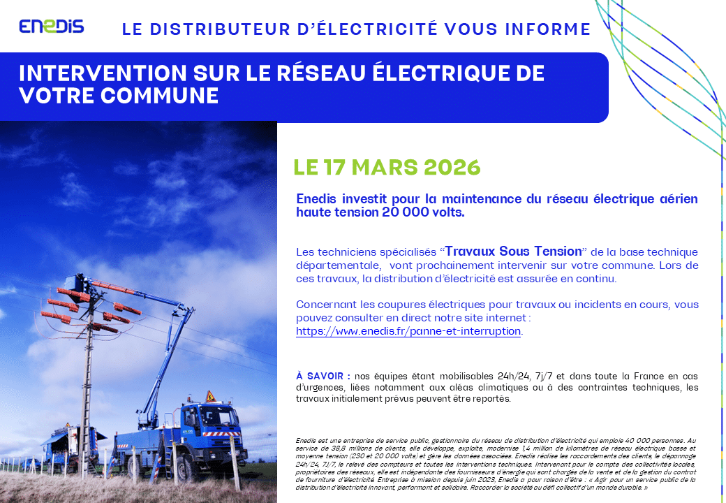 Enedis vous informe Travaux TST 2026